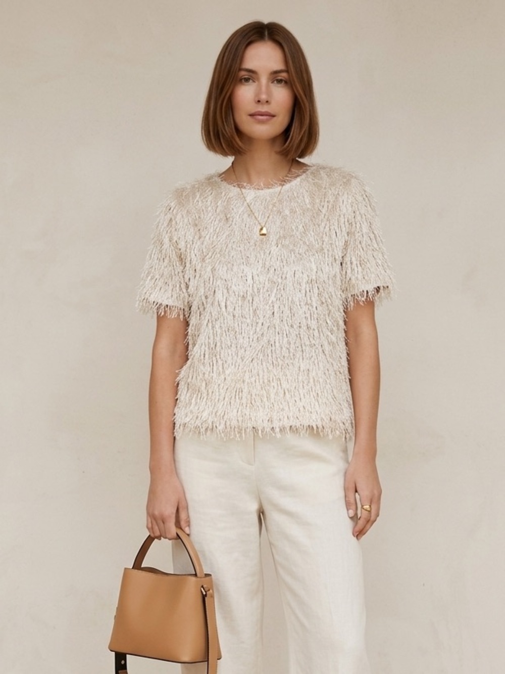 𝐙𝐀𝐑𝐀 Cream Embellished Boxy Short Sleeve Top Size Medium